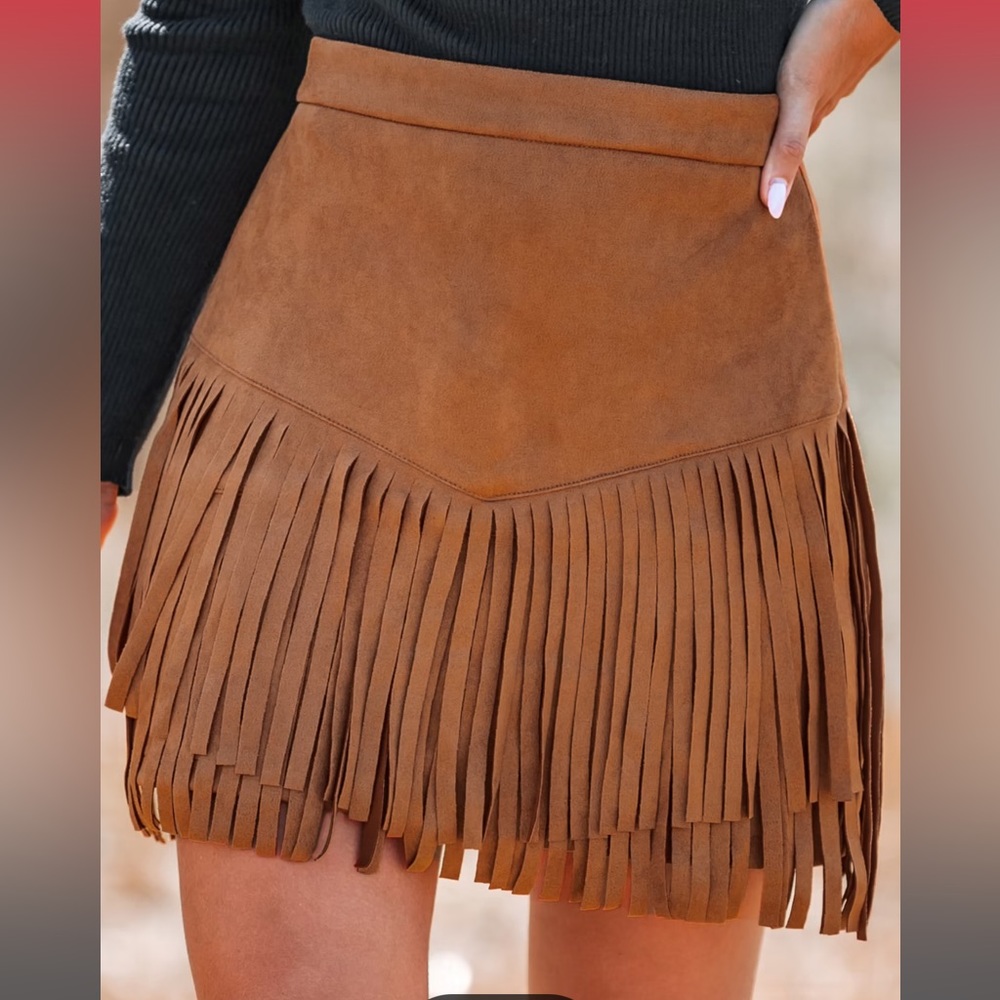 Terra Cotta High Waist Fringe Mini Skirt
